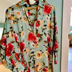 Zara Satin Floral Button Up, Baggy Oversize cut (S) Blouse